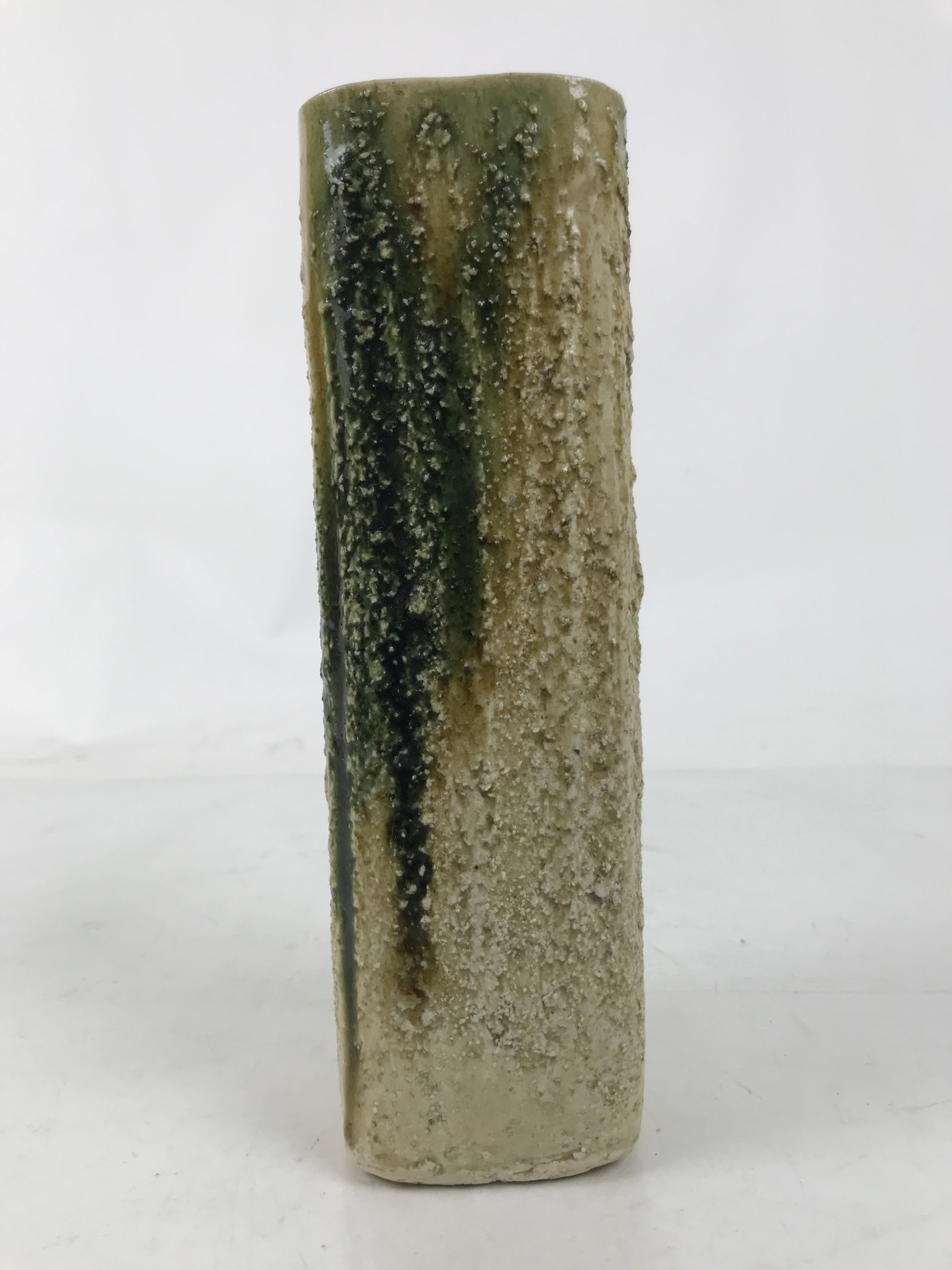 Japanese Kiseto Ware Ceramic Flower Vase Vtg Ikebana Kabin Green Yellow FK190