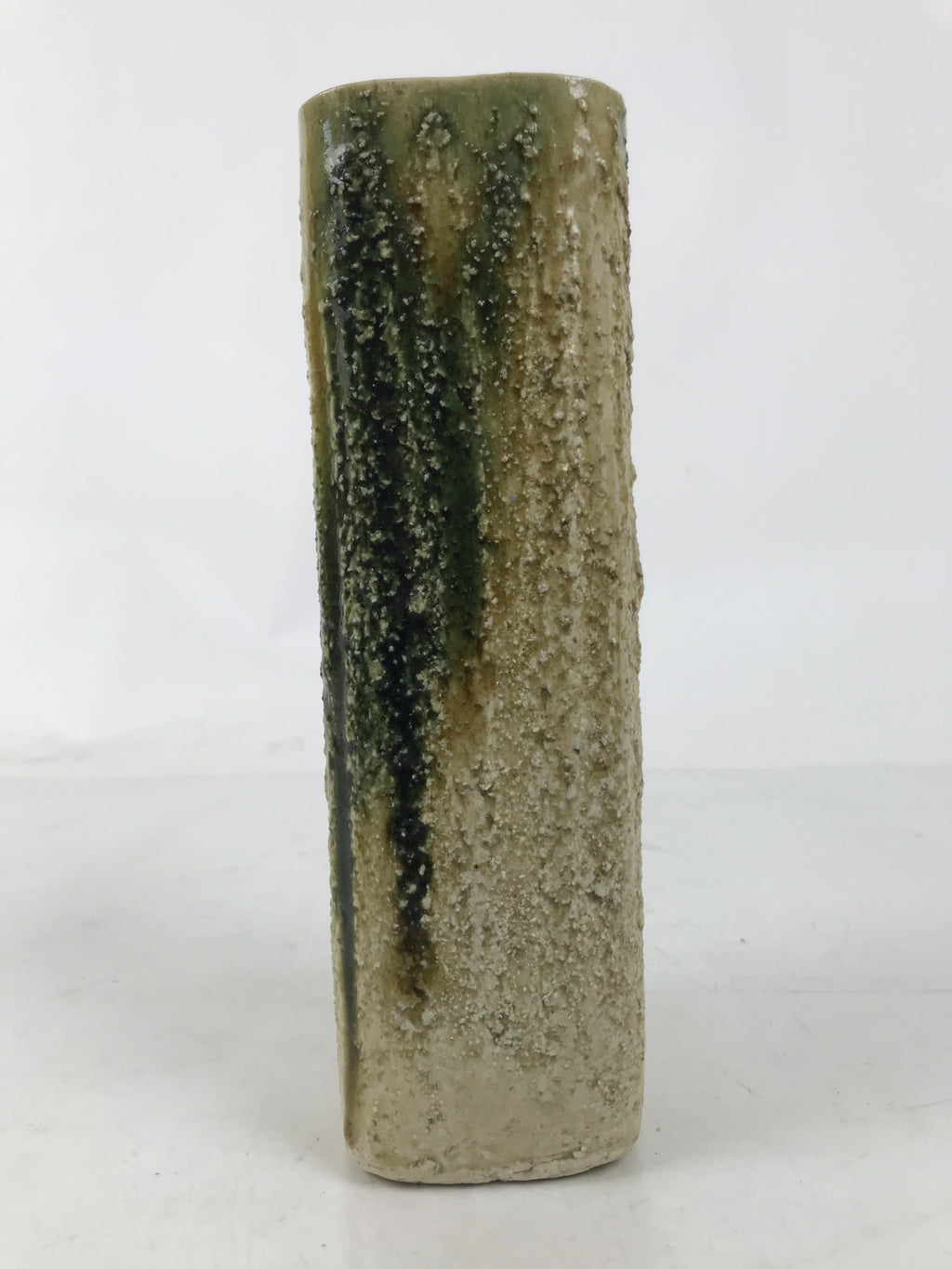 Japanese Kiseto Ware Ceramic Flower Vase Vtg Ikebana Kabin Green Yellow FK190