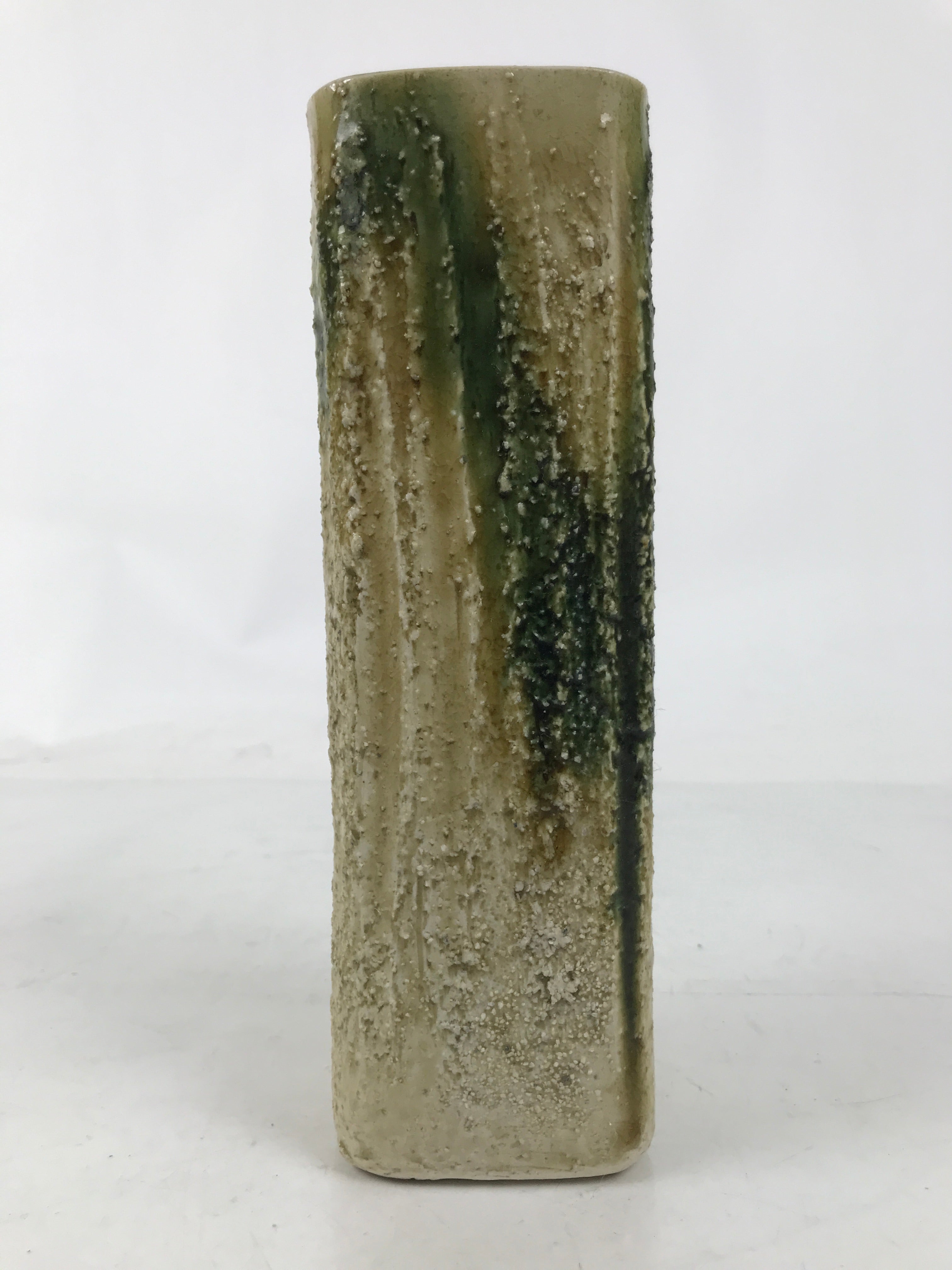 Japanese Kiseto Ware Ceramic Flower Vase Vtg Ikebana Kabin Green Yellow FK190