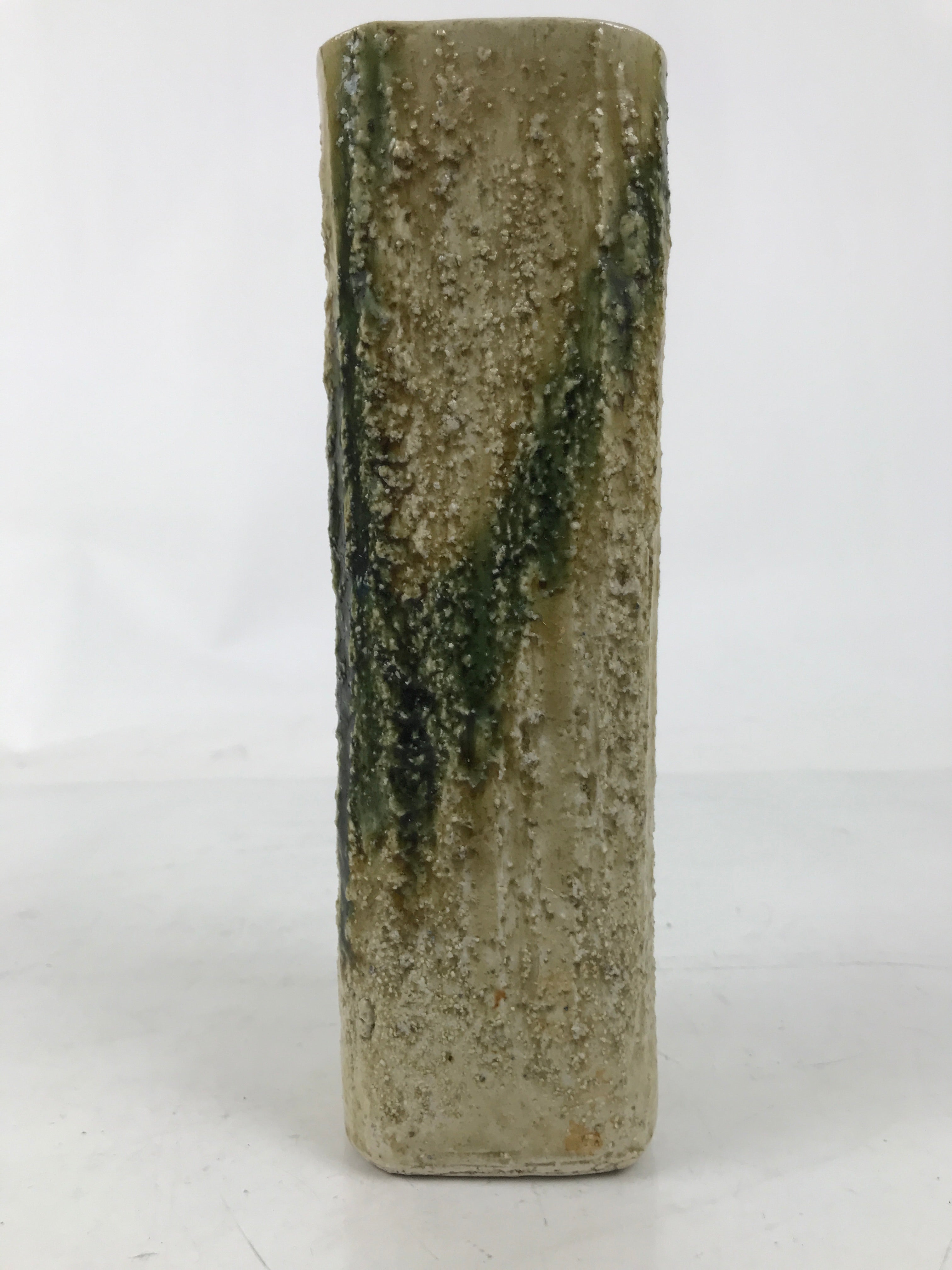 Japanese Kiseto Ware Ceramic Flower Vase Vtg Ikebana Kabin Green Yellow FK190