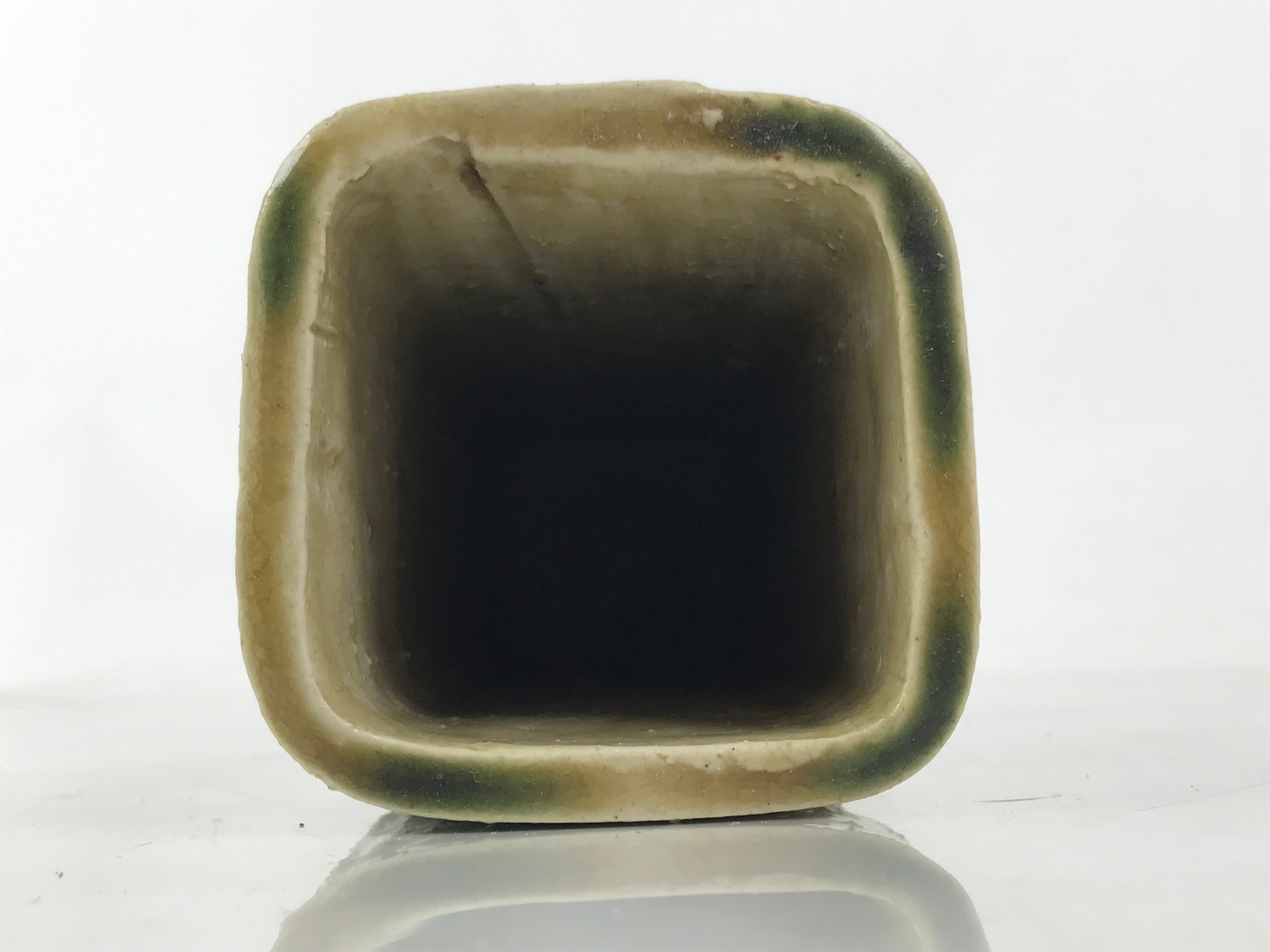 Japanese Kiseto Ware Ceramic Flower Vase Vtg Ikebana Kabin Green Yellow FK190