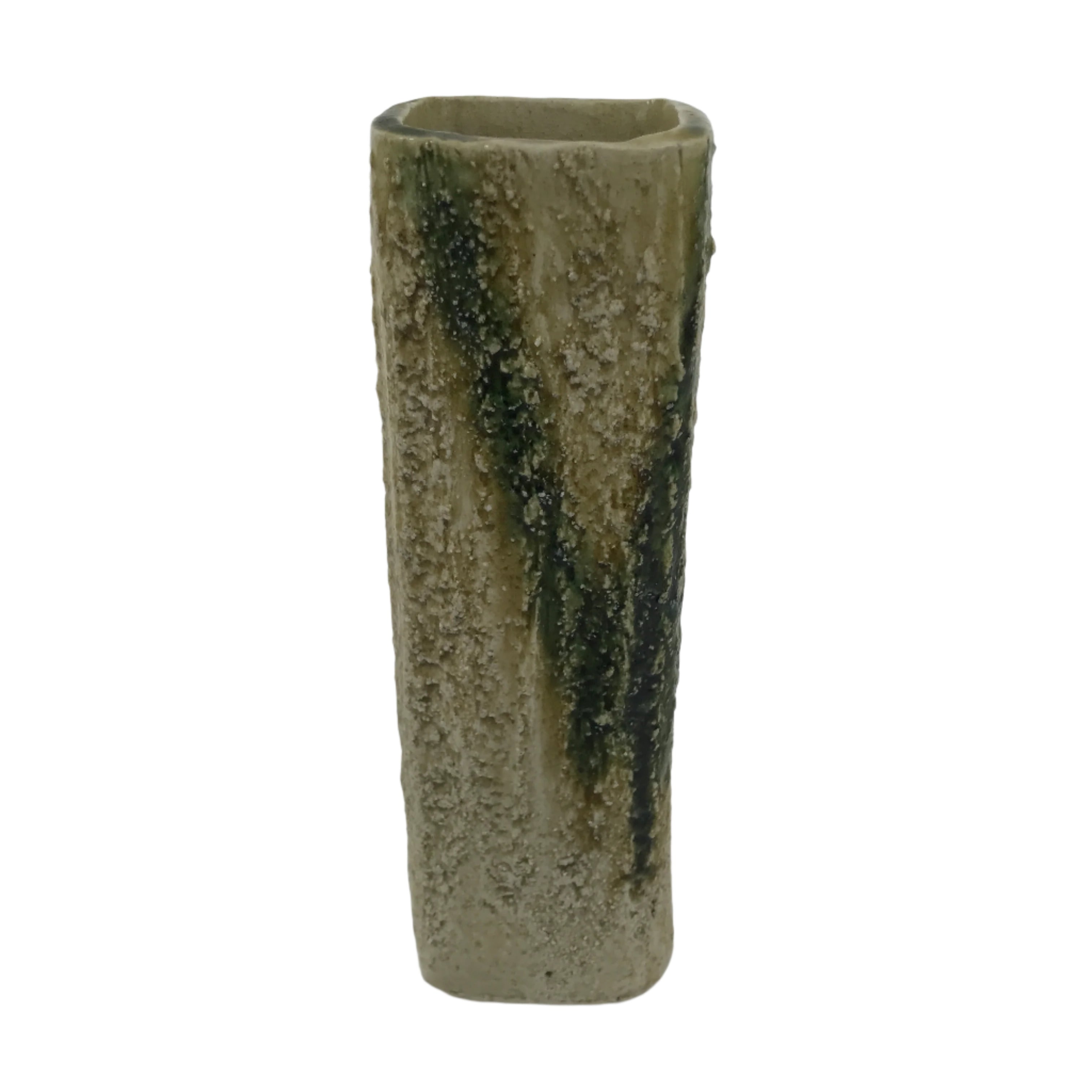 Japanese Kiseto Ware Ceramic Flower Vase Vtg Ikebana Kabin Green Yellow FK190