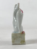 Japanese Kitsune White Fox Small Figurine Vtg Ceramic White Red Inari God BD940
