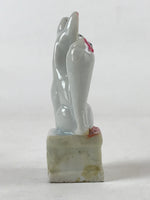 Japanese Kitsune White Fox Small Figurine Vtg Ceramic White Red Inari God BD940