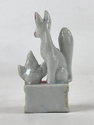 Japanese Kitsune White Fox Small Figurine Vtg Ceramic White Red Inari God BD940