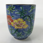 Japanese Kiyomizu Ware Porcelain Yunomi Teacup Vtg Peony Flowers Blue TC522