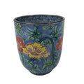 Japanese Kiyomizu Ware Porcelain Yunomi Teacup Vtg Peony Flowers Blue TC522