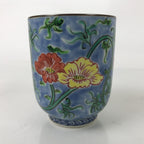 Japanese Kiyomizu Ware Porcelain Yunomi Teacup Vtg Peony Flowers Blue TC523