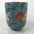 Japanese Kiyomizu Ware Porcelain Yunomi Teacup Vtg Peony Flowers Blue TC523