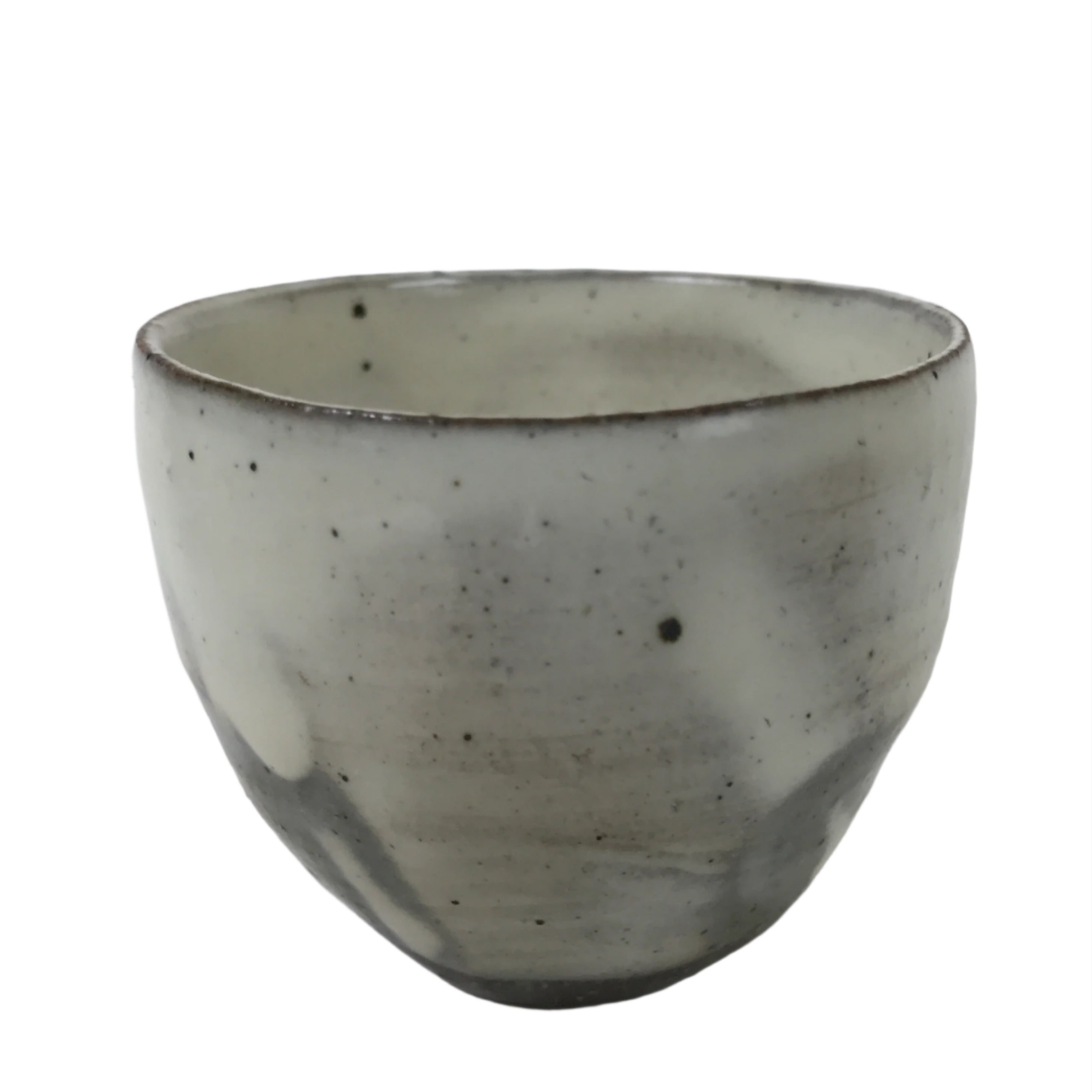 Japanese Kohiki Ceramic Yunomi Teacup Vtg Red Clay White Glossy Glaze TC524