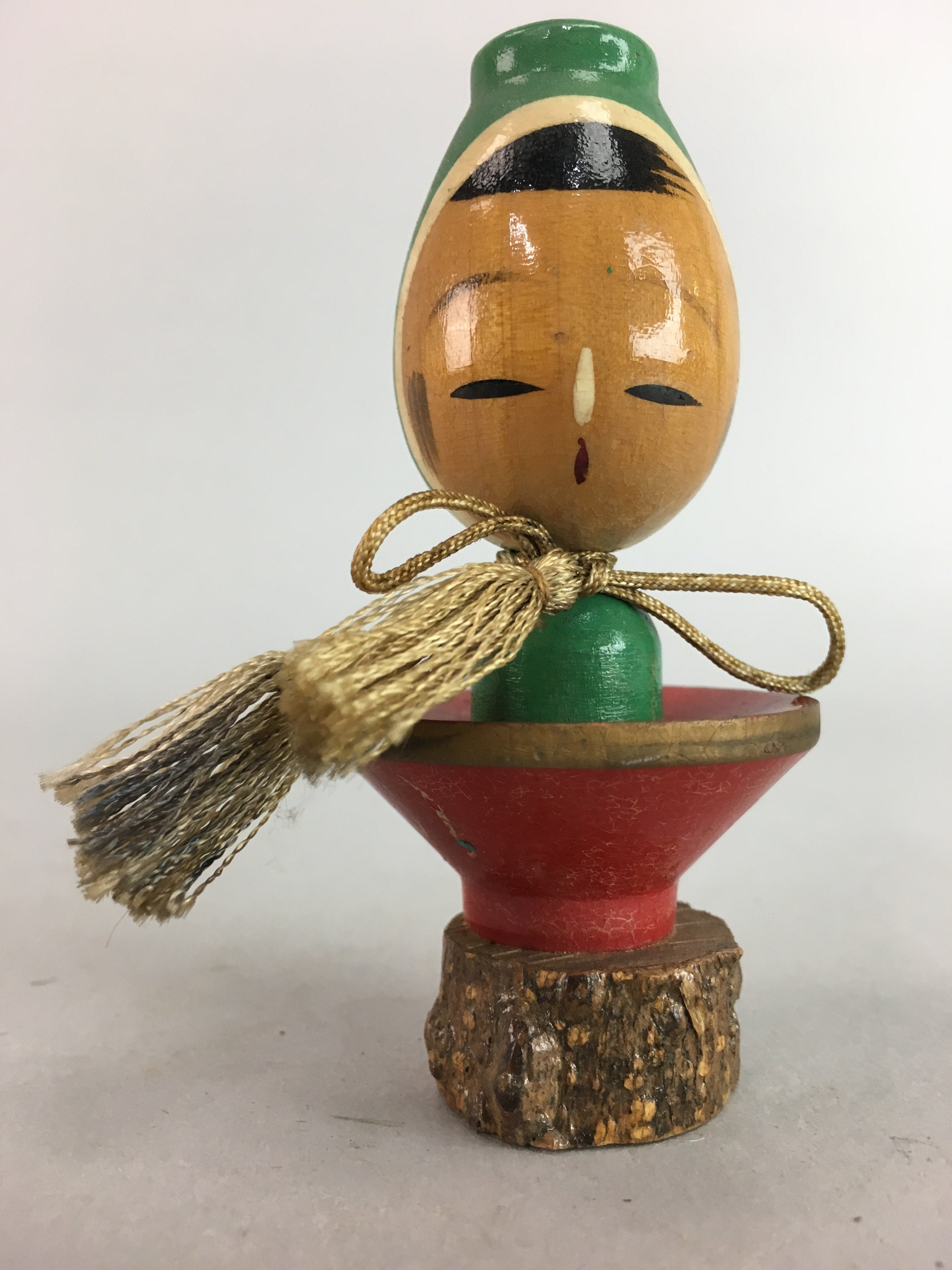 Japanese Kokeshi Doll Ornament Vtg Figurine Sake Bottole Cup Hood Child KF146