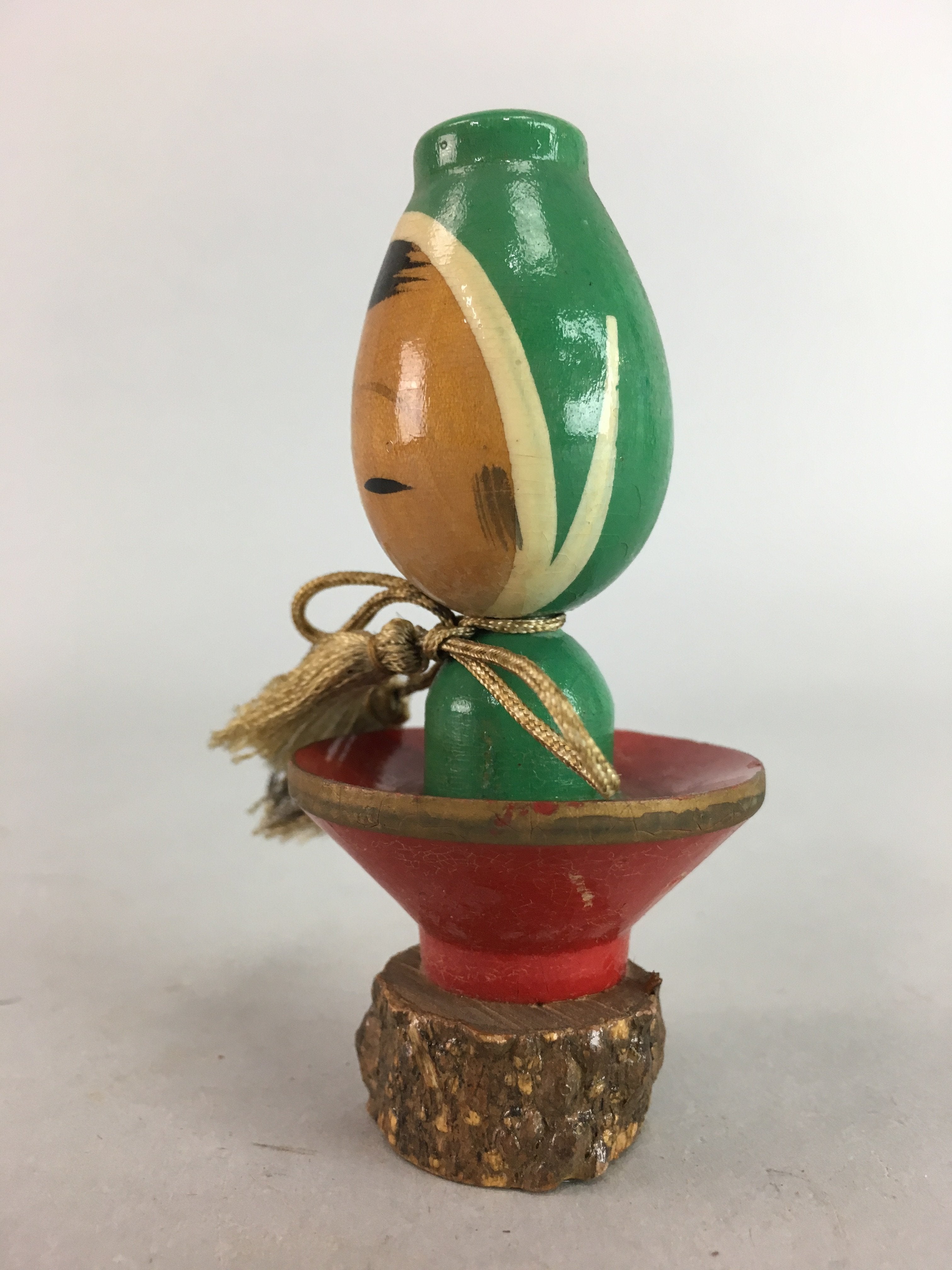 Japanese Kokeshi Doll Ornament Vtg Figurine Sake Bottole Cup Hood Child KF146