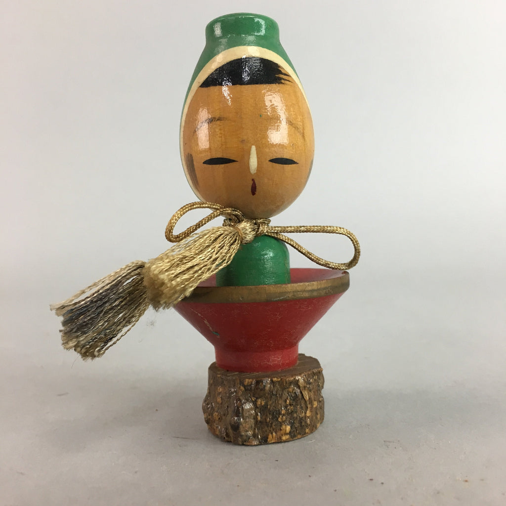 Japanese Kokeshi Doll Ornament Vtg Figurine Sake Bottole Cup Hood Child KF146