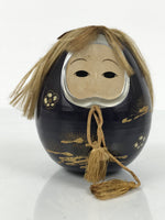 Japanese Kokeshi Doll Vtg Figurine Black Container Hime Daruma Tassel Gold KF796