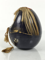 Japanese Kokeshi Doll Vtg Figurine Black Container Hime Daruma Tassel Gold KF796