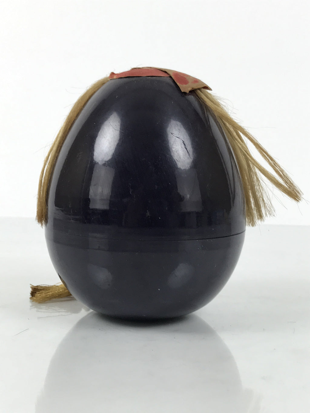 Japanese Kokeshi Doll Vtg Figurine Black Container Hime Daruma Tassel Gold KF796