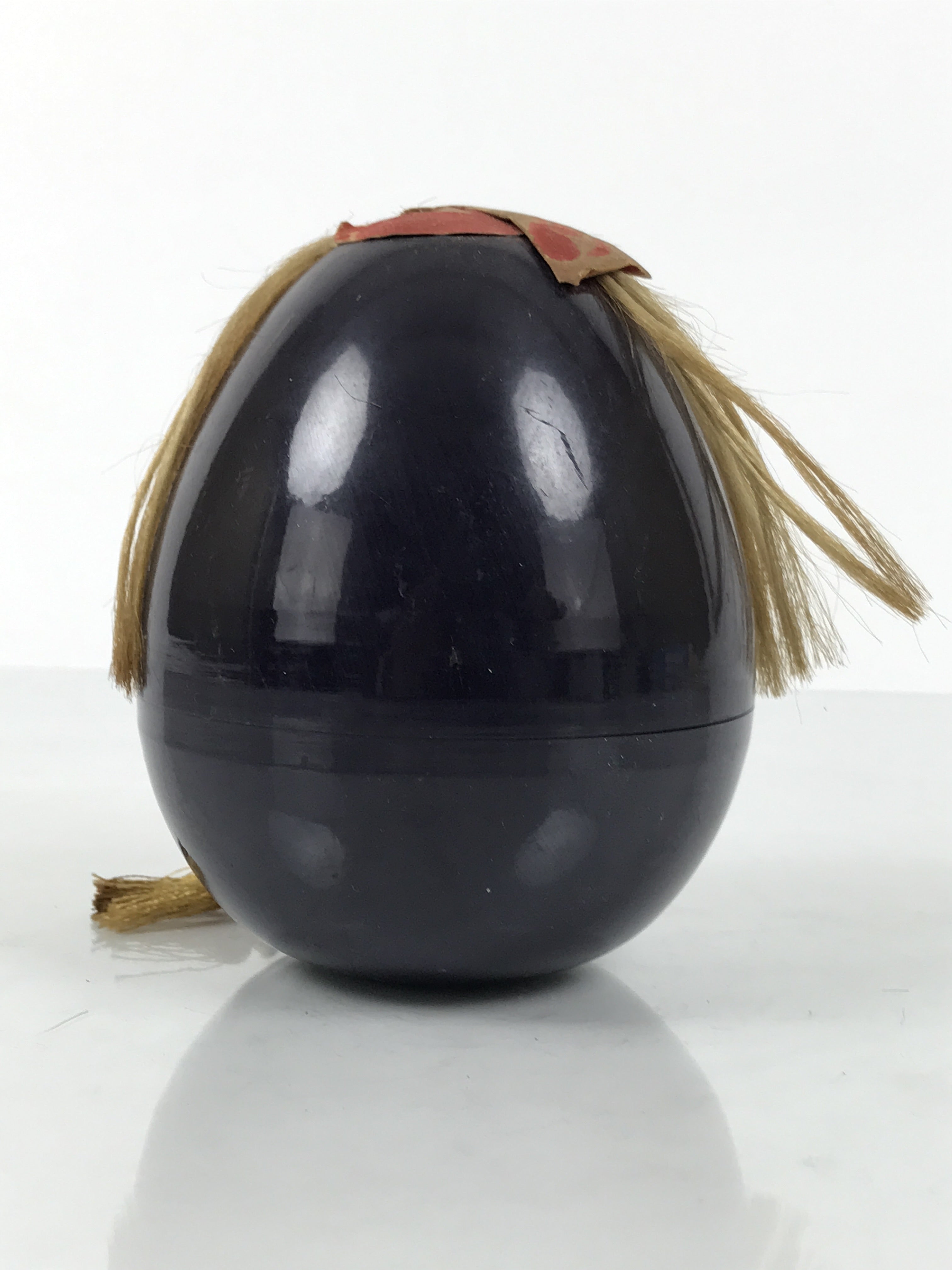 Japanese Kokeshi Doll Vtg Figurine Black Container Hime Daruma Tassel Gold KF796