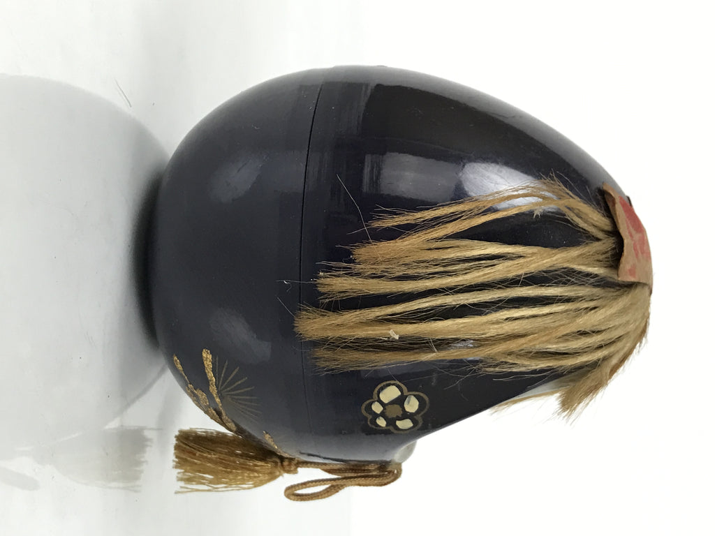 Japanese Kokeshi Doll Vtg Figurine Black Container Hime Daruma Tassel Gold KF796