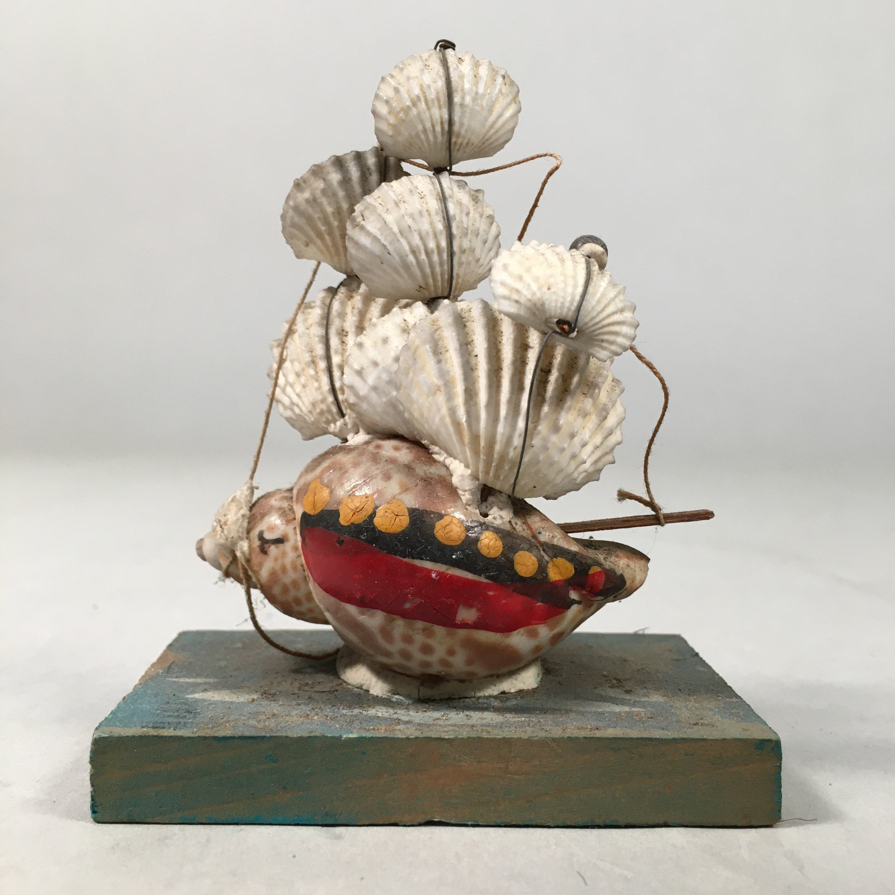 Japanese Kokeshi Doll Vtg Figurine Conch Shell Sail Boat Ship Yacht KF359
