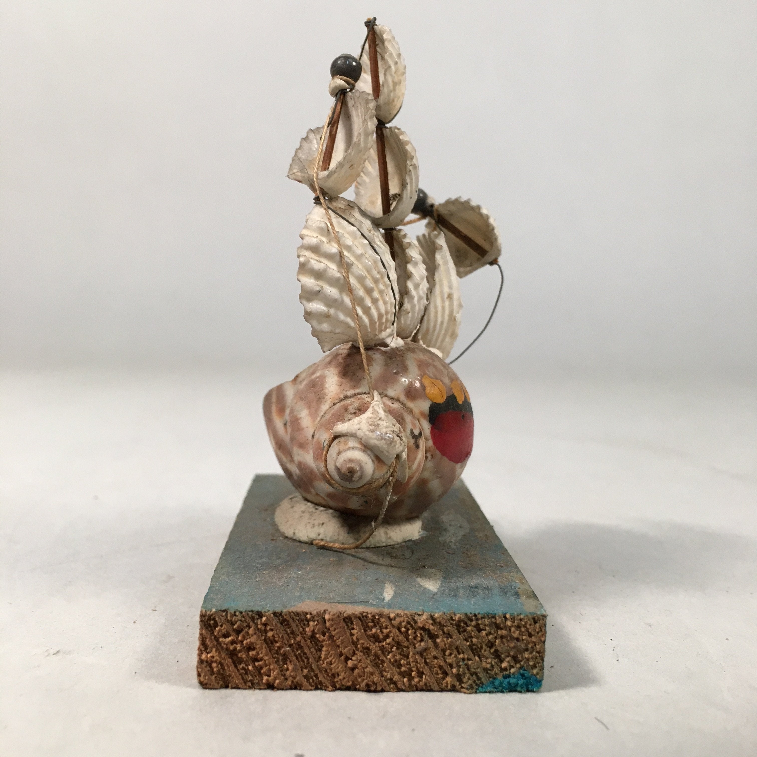 Japanese Kokeshi Doll Vtg Figurine Conch Shell Sail Boat Ship Yacht KF359