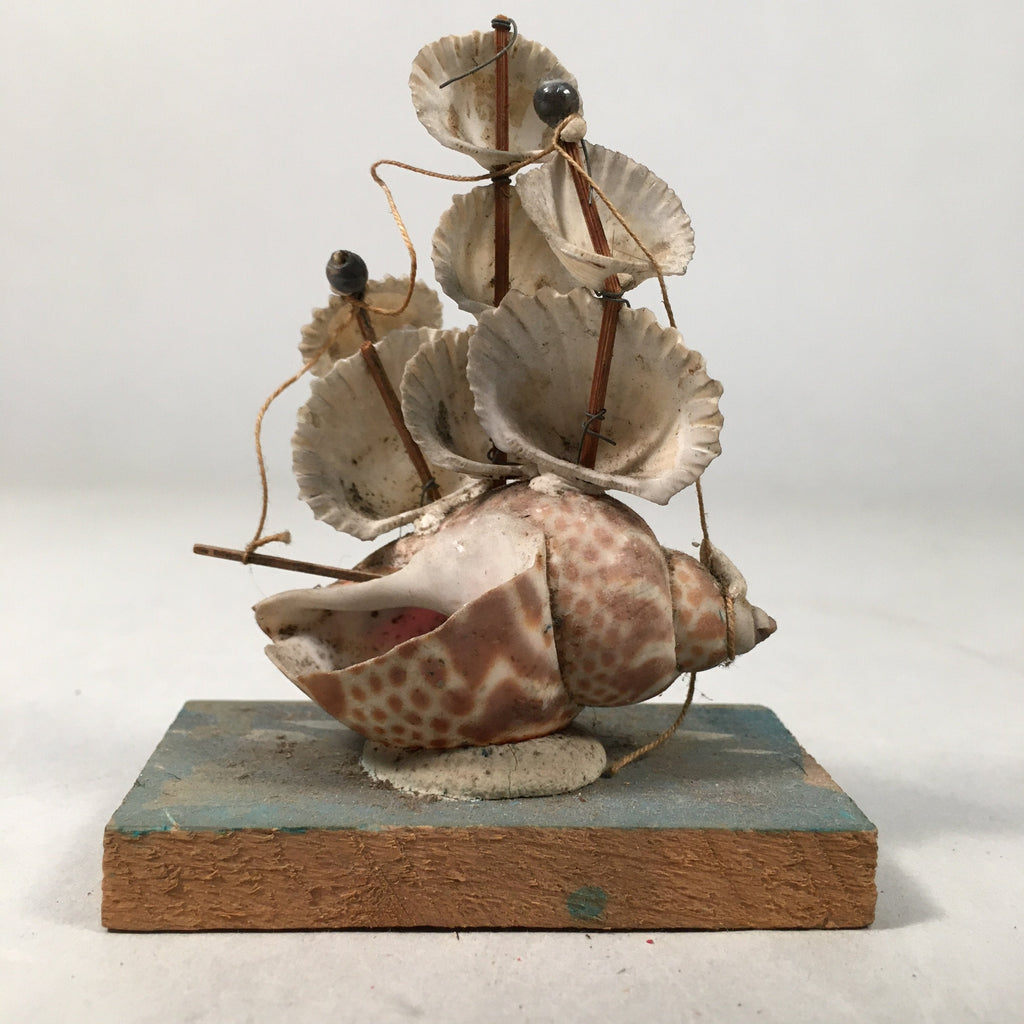 Japanese Kokeshi Doll Vtg Figurine Conch Shell Sail Boat Ship Yacht KF359
