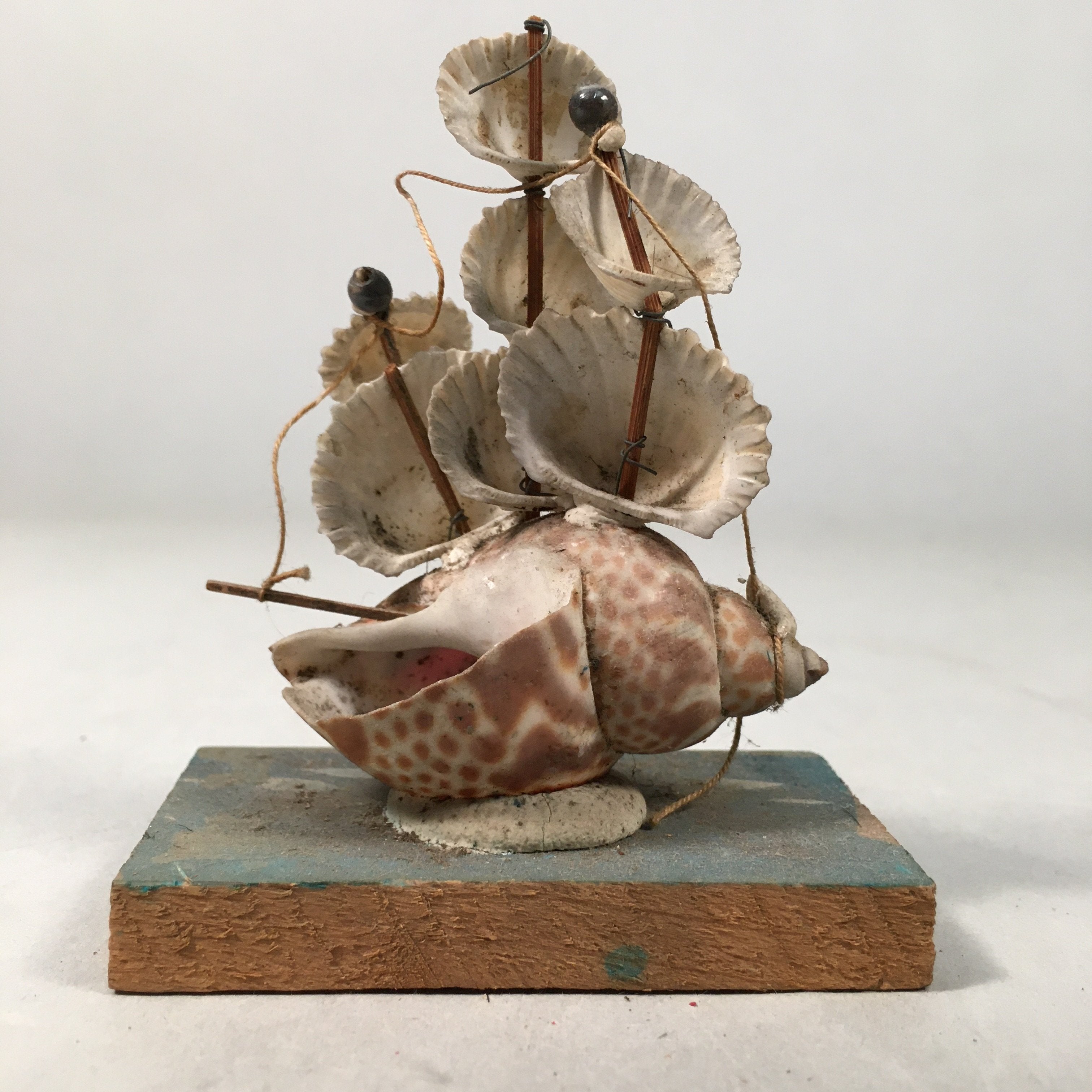Japanese Kokeshi Doll Vtg Figurine Conch Shell Sail Boat Ship Yacht KF359