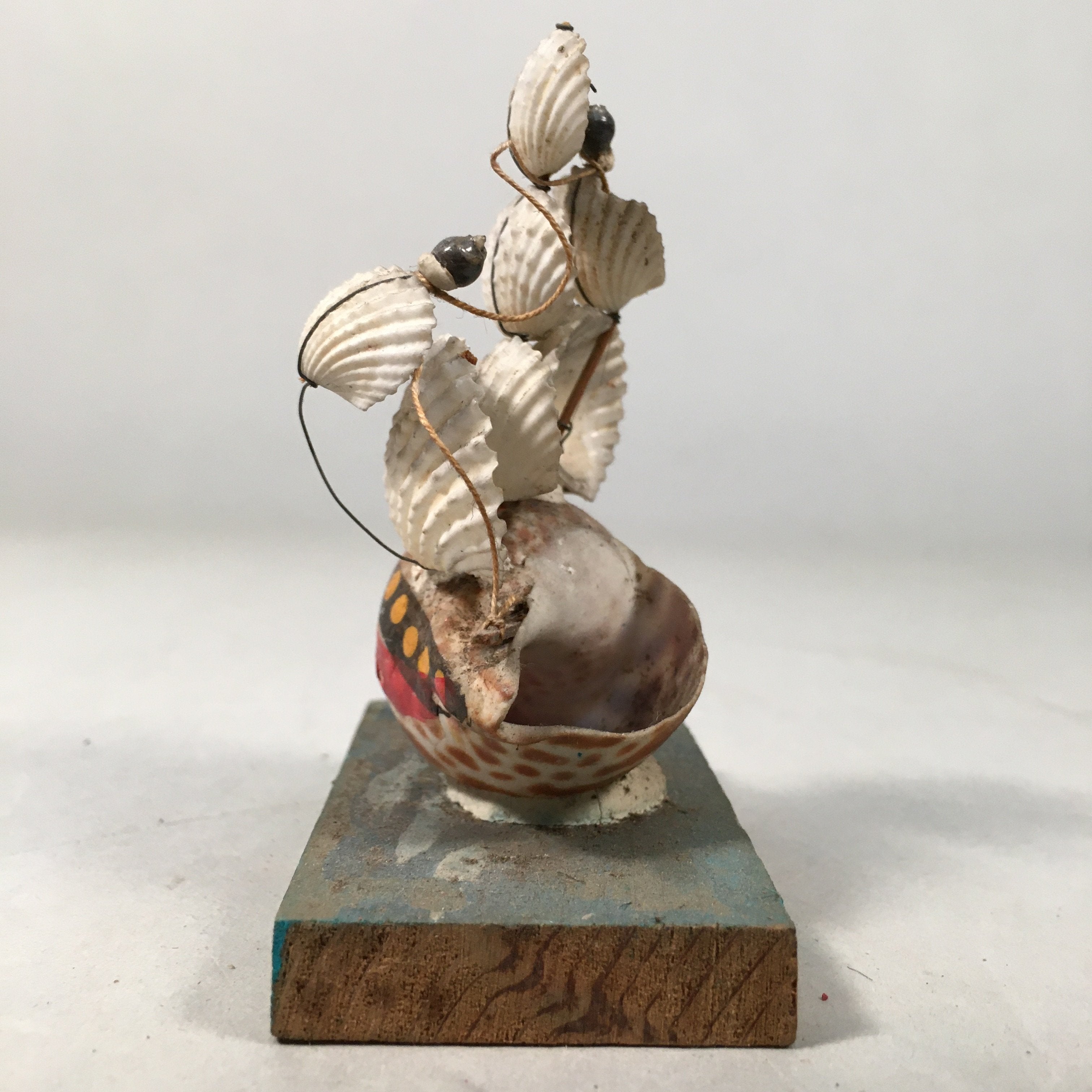Japanese Kokeshi Doll Vtg Figurine Conch Shell Sail Boat Ship Yacht KF359