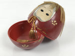 Japanese Kokeshi Doll Vtg Figurine Red Container Hime Daruma Gold Tassel KF795
