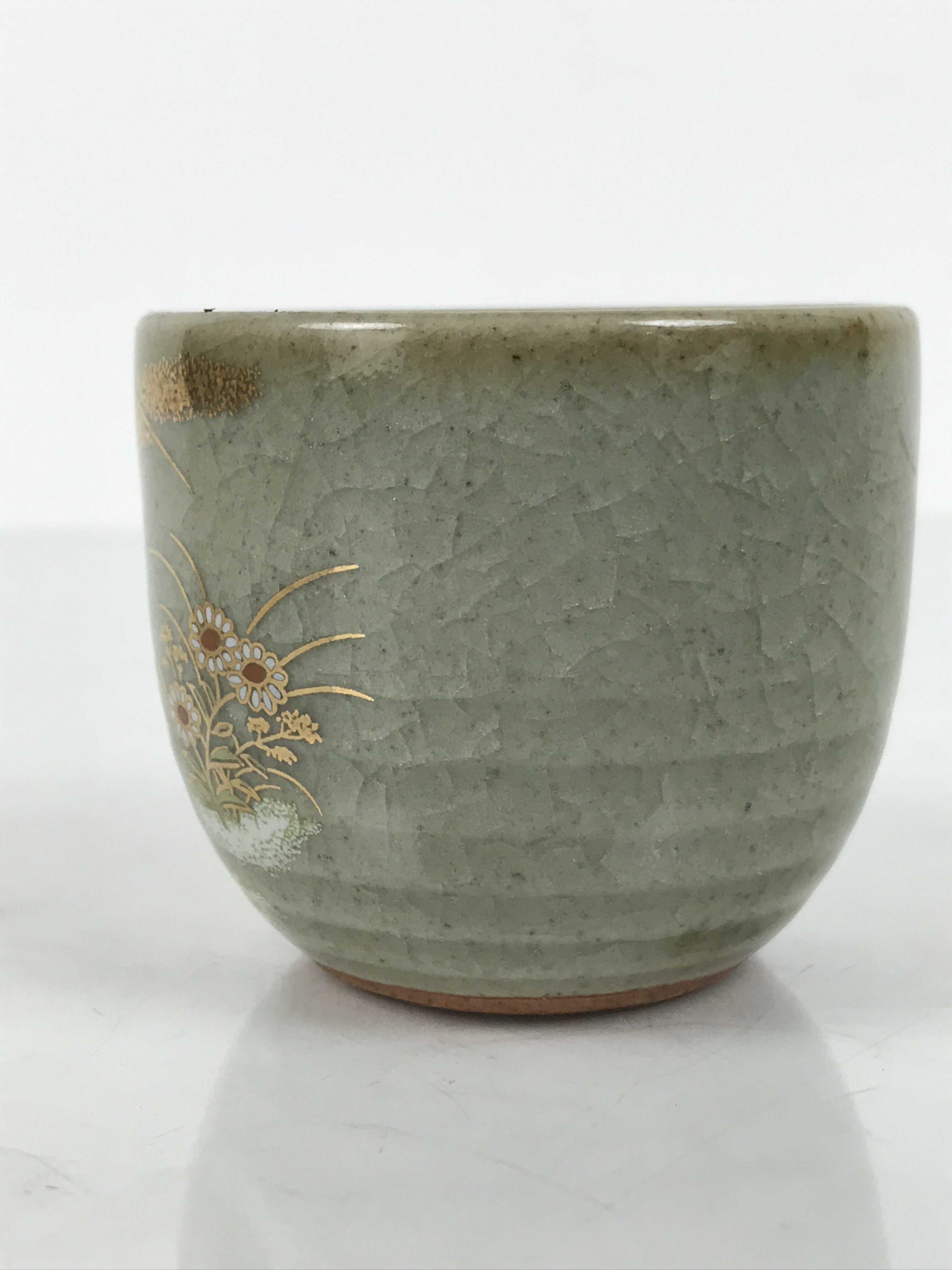 Japanese Kutani Imari Ceramic Sake Cup Vtg Tsubomi Ochoko Flowers Bird Gray G336