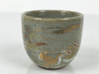 Japanese Kutani Imari Ceramic Sake Cup Vtg Tsubomi Ochoko Flowers Bird Gray G337