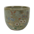 Japanese Kutani Imari Ceramic Sake Cup Vtg Tsubomi Ochoko Flowers Bird Gray G338