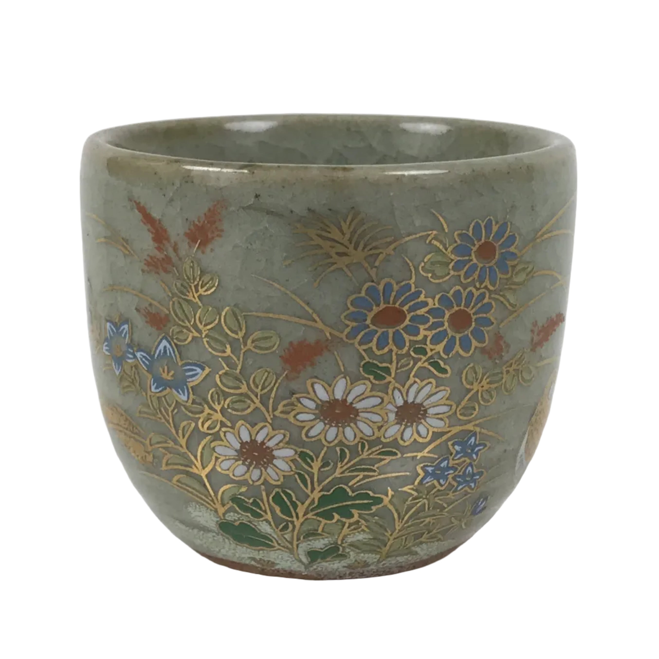 Japanese Kutani Imari Ceramic Sake Cup Vtg Tsubomi Ochoko Flowers