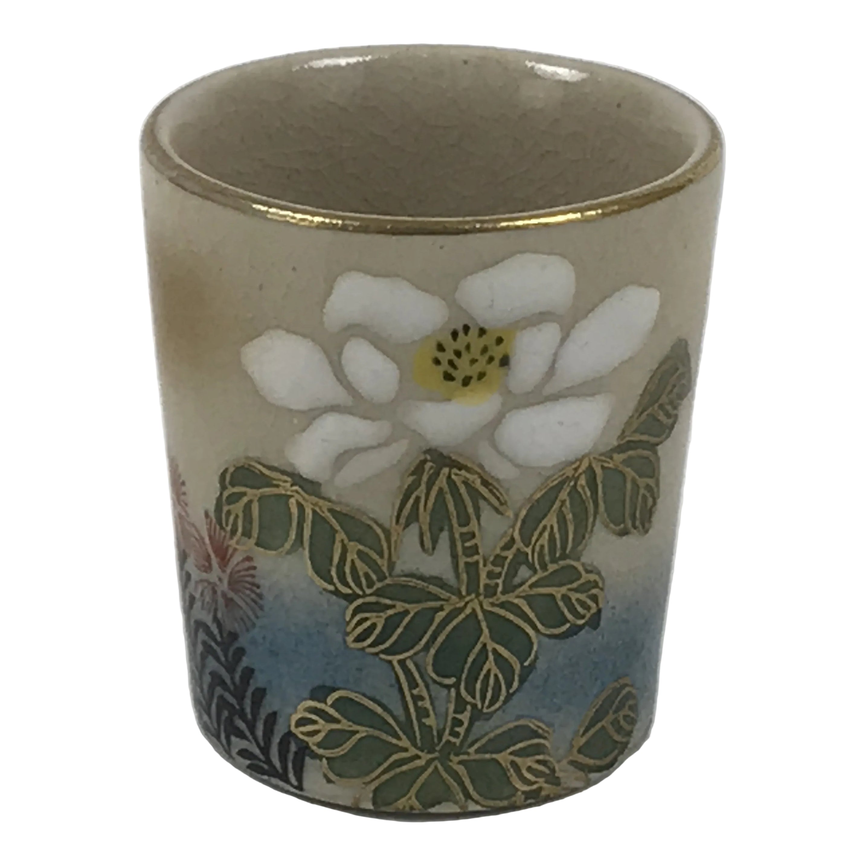 Japanese Kutani Imari Porcelain Sake Cup Vtg Straight Ochoko White Peony G317