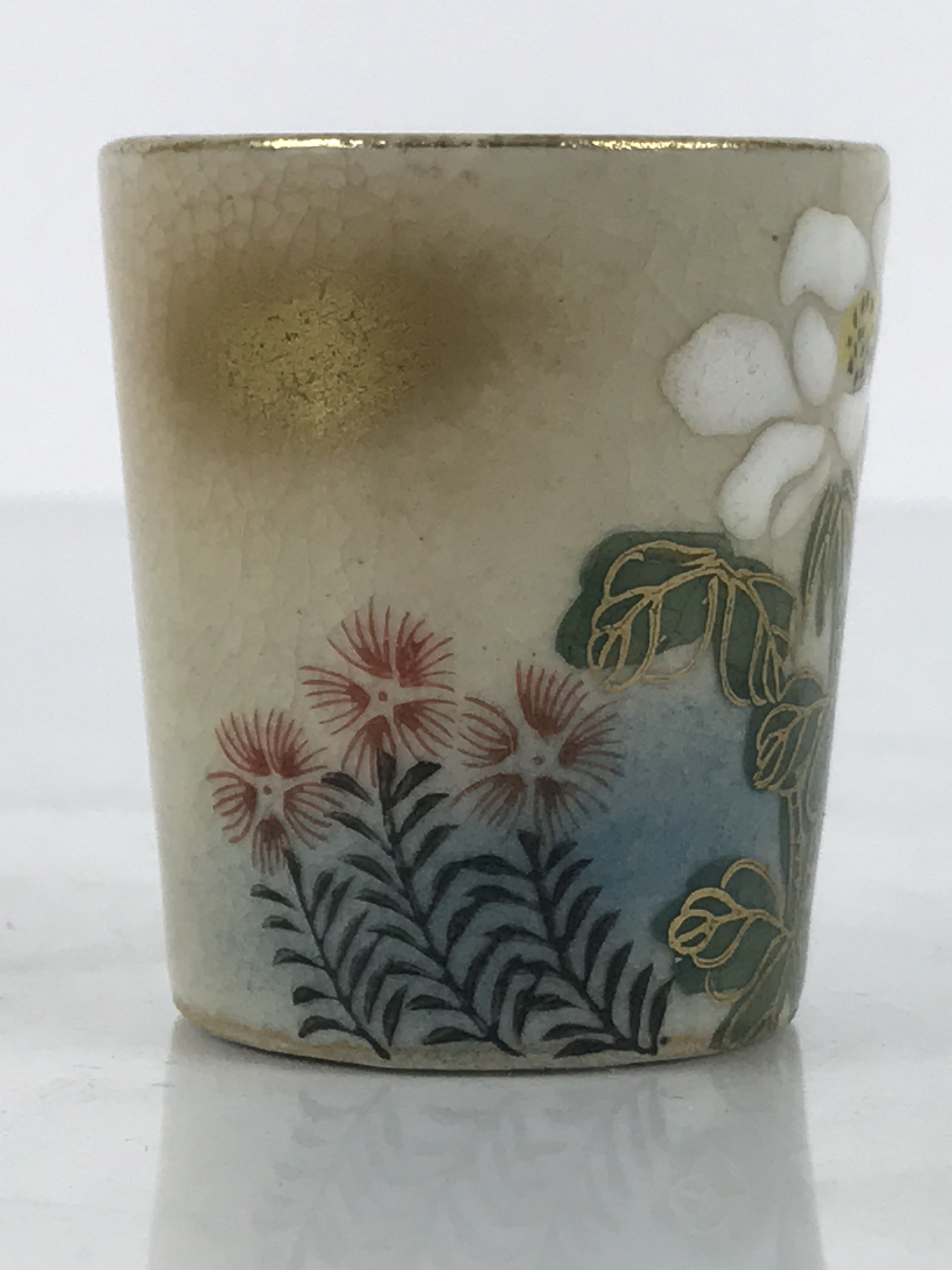 Japanese Kutani Imari Porcelain Sake Cup Vtg Straight Ochoko White Peony G319