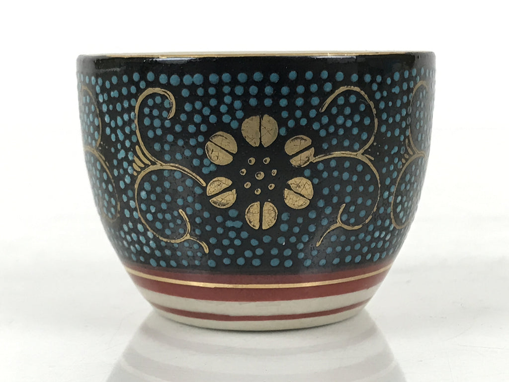 Japanese Kutani Imari Porcelain Sake Cup Vtg Tsubomi Ochoko Blue Dot Flower G327