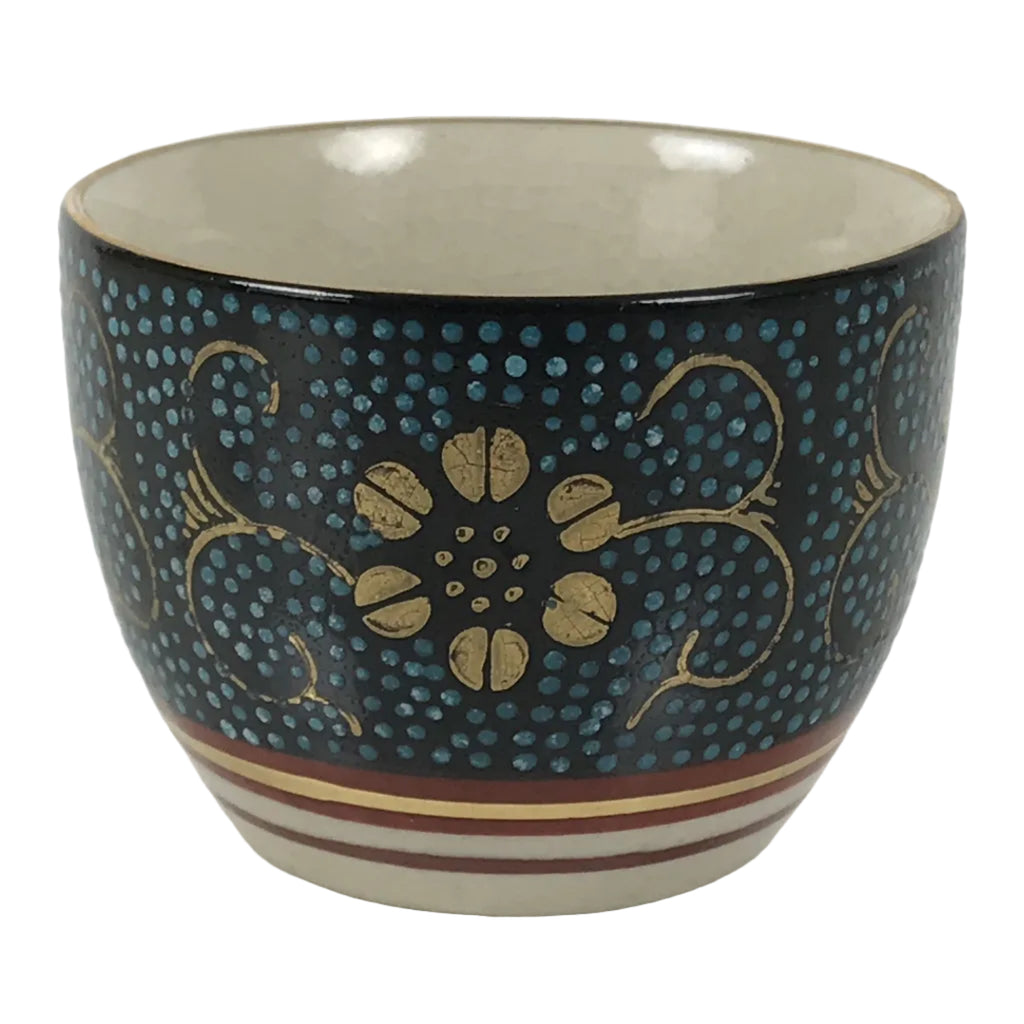 Japanese Kutani Imari Porcelain Sake Cup Vtg Tsubomi Ochoko Blue Dot Flower G328