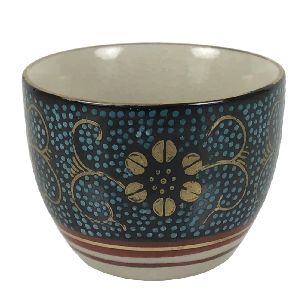 Japanese Kutani Imari Porcelain Sake Cup Vtg Tsubomi Ochoko Blue Dot Flower G328