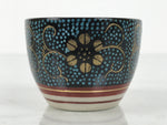 Japanese Kutani Imari Porcelain Sake Cup Vtg Tsubomi Ochoko Blue Dot Flower G329