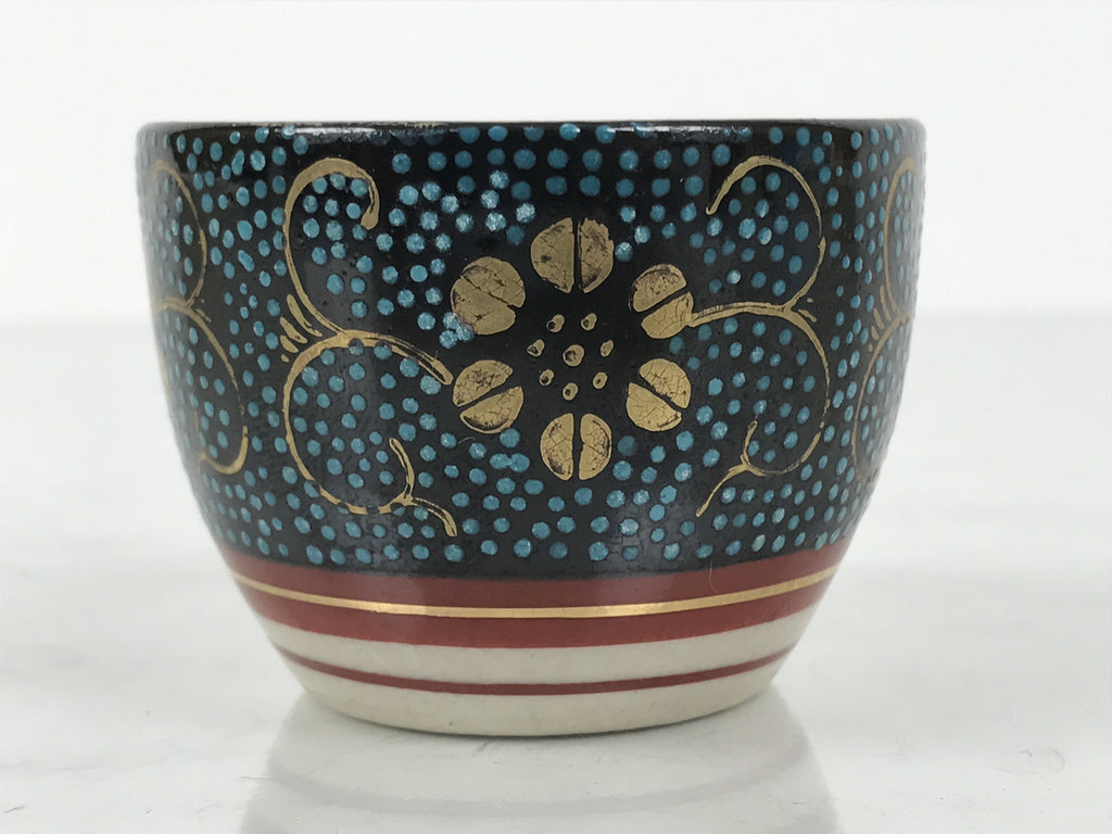 Japanese Kutani Imari Porcelain Sake Cup Vtg Tsubomi Ochoko Blue Dot Flower G329