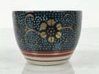 Japanese Kutani Imari Porcelain Sake Cup Vtg Tsubomi Ochoko Blue Dot Flower G329