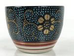 Japanese Kutani Imari Porcelain Sake Cup Vtg Tsubomi Ochoko Blue Dot Flower G329