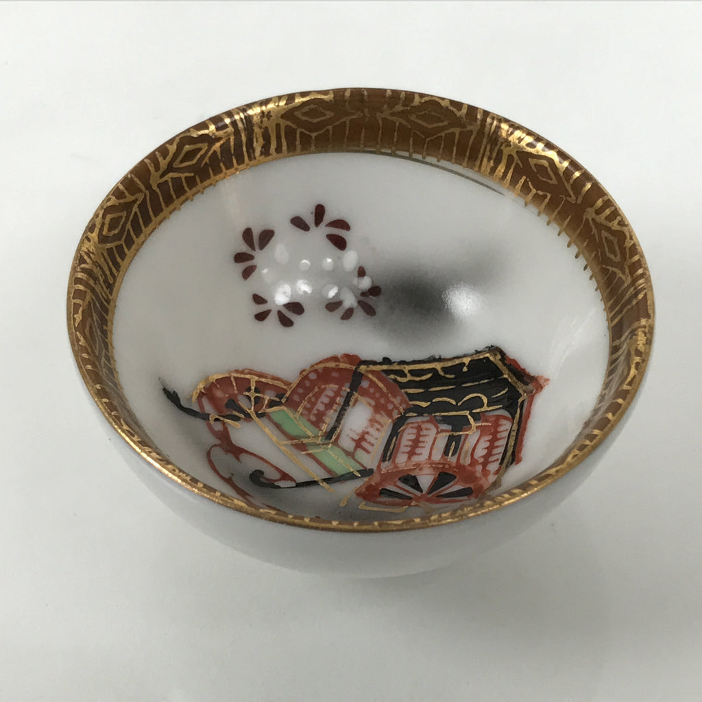 Japanese Kutani Imari Porcelain Sake Cup Vtg Tsubomi Ochoko Court Carriage G324