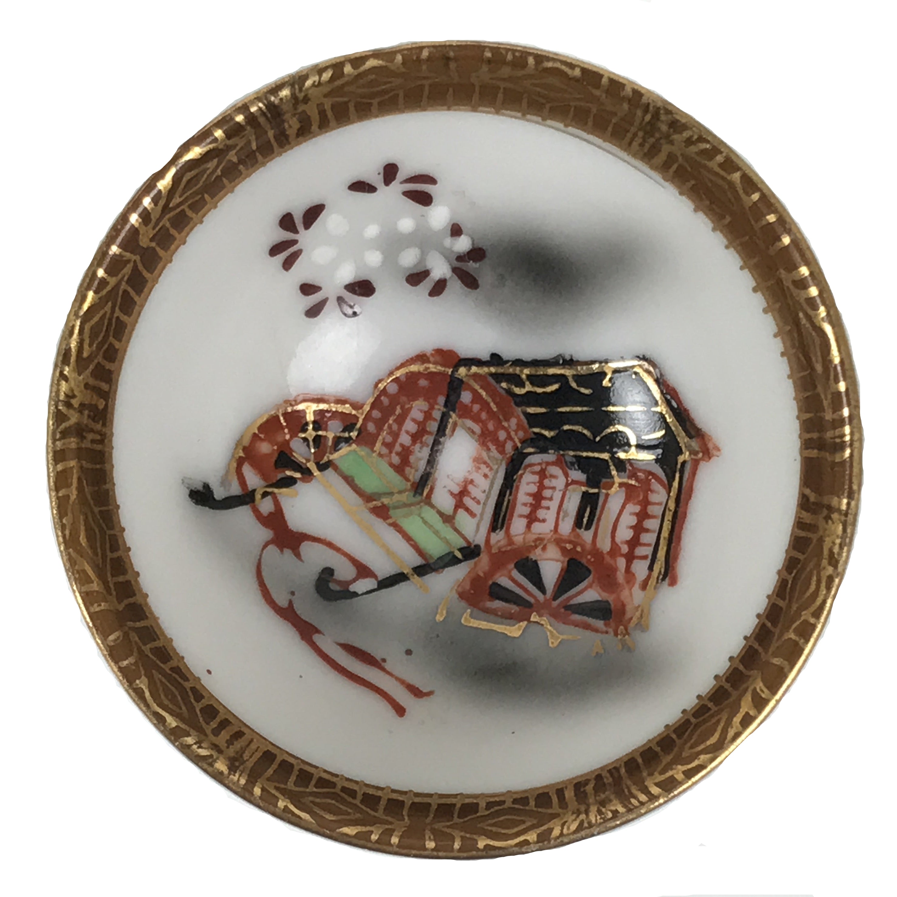 Japanese Kutani Imari Porcelain Sake Cup Vtg Tsubomi Ochoko Court Carriage G324