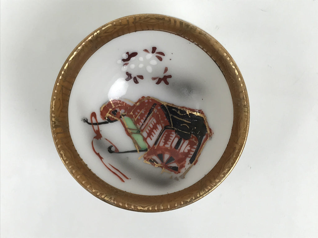 Japanese Kutani Imari Porcelain Sake Cup Vtg Tsubomi Ochoko Court Carriage G325