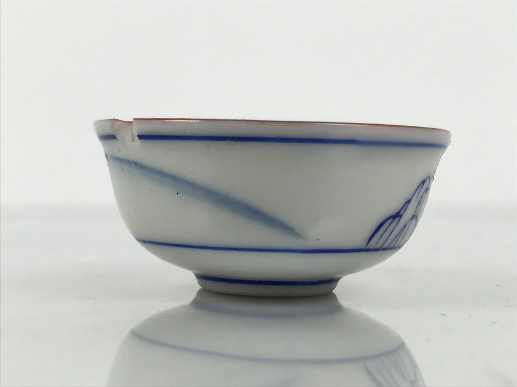 Japanese Kutani Imari Porcelain Sake Cup Vtg Tsubomi Ochoko Mountain Temple G343