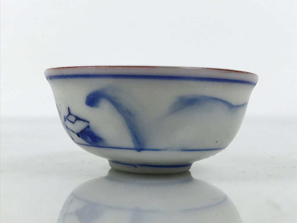 Japanese Kutani Imari Porcelain Sake Cup Vtg Tsubomi Ochoko Mountain Temple G344