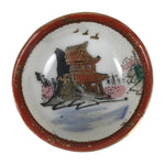 Japanese Kutani Imari Porcelain Sake Cup Vtg Tsubomi Ochoko Mountain Temple G344