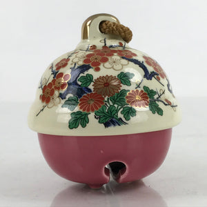 Japanese Kutani Porcelain Bell Dorei Vtg Plum Blossom Flower White Pink DR534