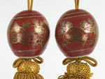 Japanese Kutani Porcelain Hanging Scroll Weights Fuchin Kakejiku Red Gold FC346