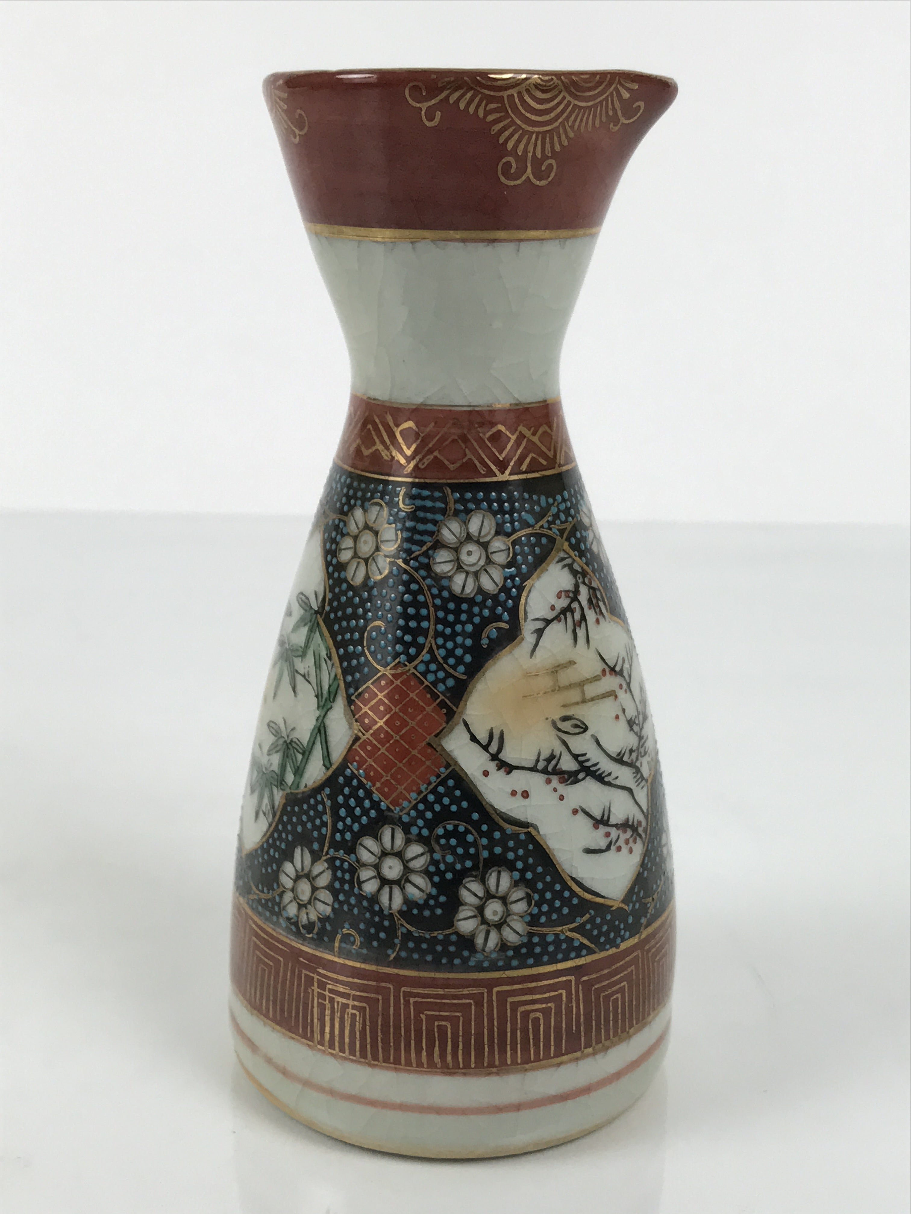 Japanese Kutani Porcelain Sake Bottle Tokkuri Shochikubai Pine Plum Bamboo TS917